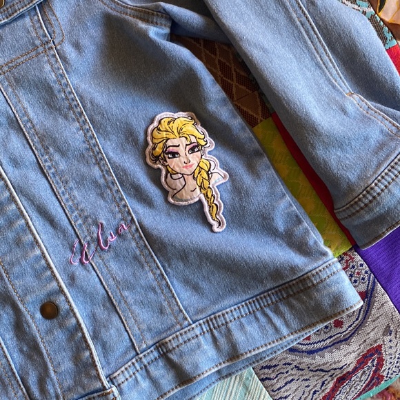 Disney Frozen Elsa Olaf Little Girl's Jean Jacket Size 10 Tutu Couture - Picture 2 of 8